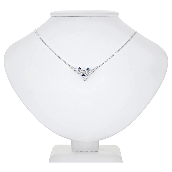 Collier, 14K, Weißgold, Saphir, Diamant