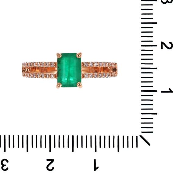 Ring, 14K, Rotgold, Brillant, Smaragd