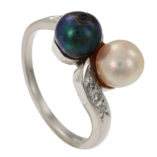 Ring, 18K, Weißgold, Perlen, Diamanten