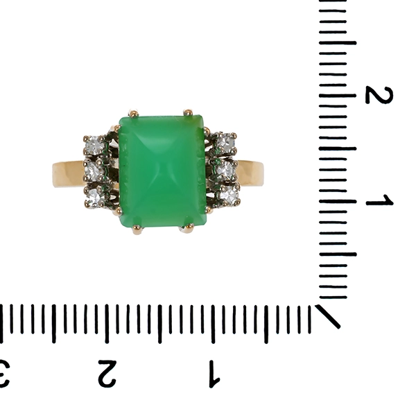 Ring, 14K, Gelb-/Weißgold, Chrysopras, Diamanten