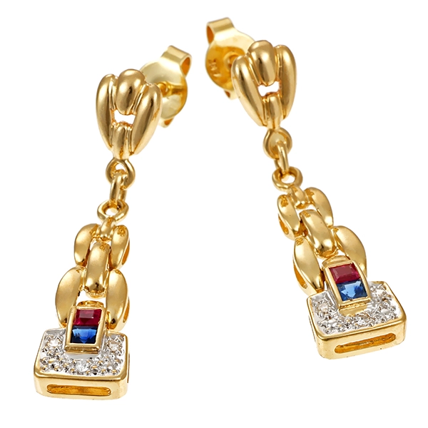 Steckhänger, 14K, Gelb-/Weißgold, Rubin, Saphir