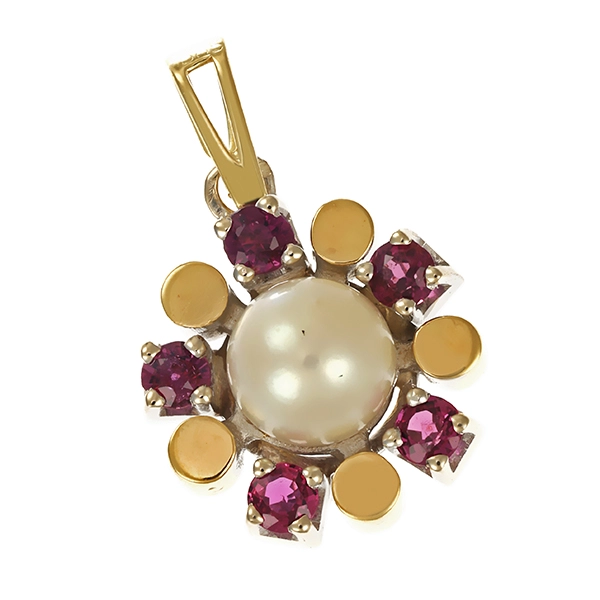 Anhänger, 14K, Gelb-/Weißgold, Perle, Rubine