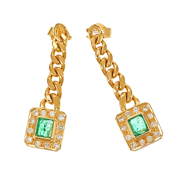 Steckhänger, 18K, Gelbgold, Brillant, Smaragd