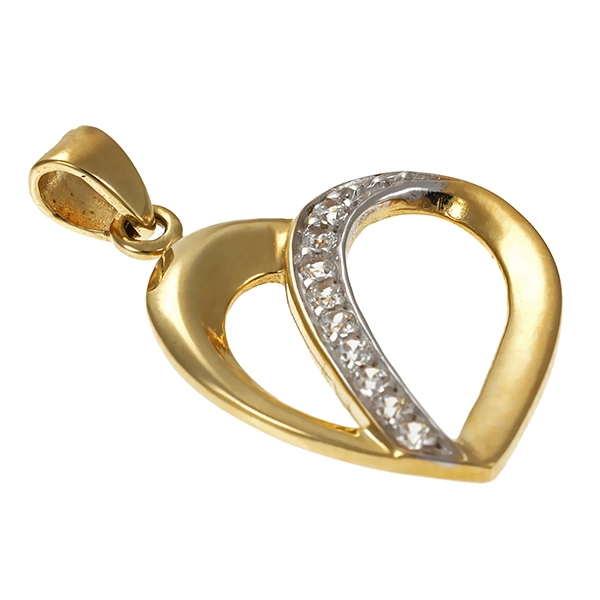 Anhänger, 8K, Gelb-/Weißgold, Zirkonia, Herz