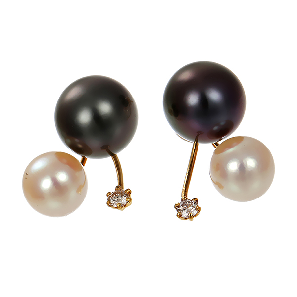 Steckhänger, 18K, Gelbgold, Perlen, Brillanten 