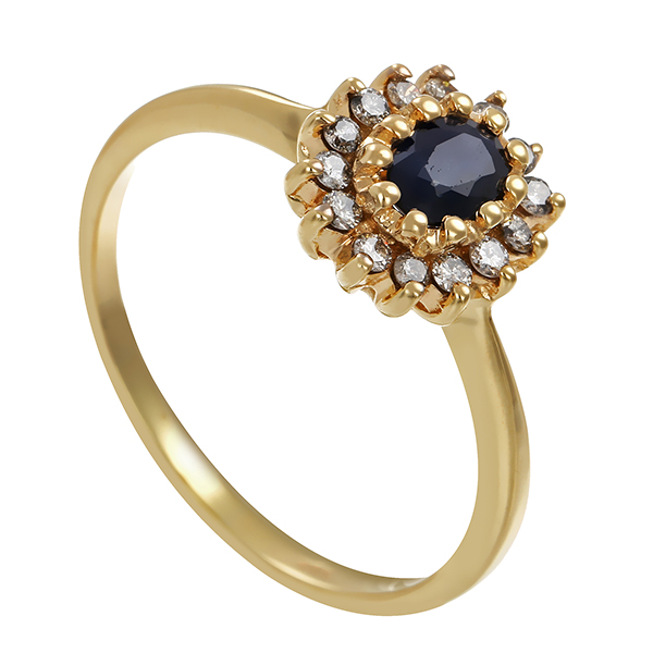 Ring, 14K, Gelbgold, saphir, Brillanten