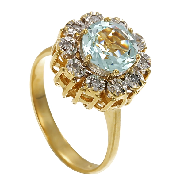 Ring, 8K, Gelbgold, Aquamarin, Diamant