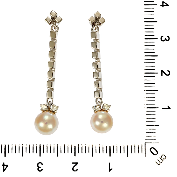 Steckhänger, 14K, Weißgold, Perlen, Diamanten