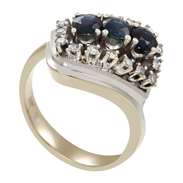 Ring, 14K, Weißgold, Brillant, Saphir