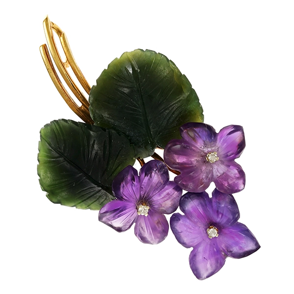 Anhänger, 14K, Gelbgold, Jade, Amethyst, Zirkonia