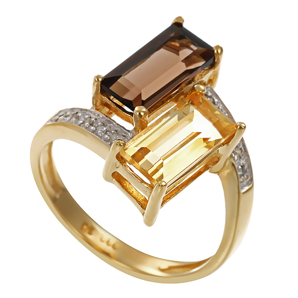 Ring, 8K, Gelb-/Weißgold, Farbsteine, Diamanten