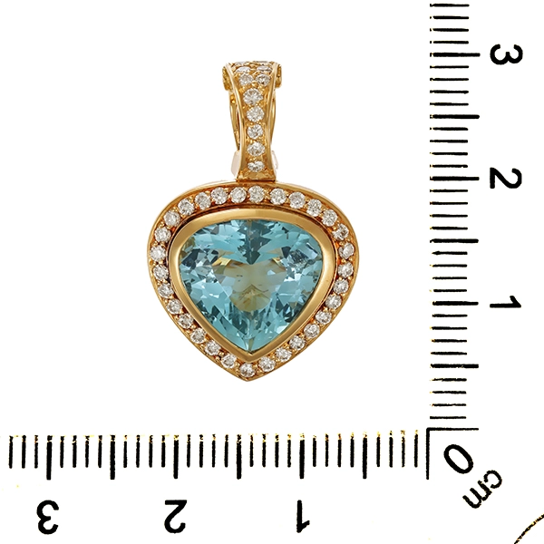 Anhänger, 18K, Gelbgold, Brillanten, Aquamarin