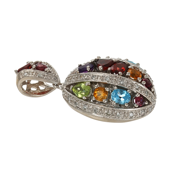 Anhänger, 18K, Weißgold, Edelsteine, Diamant