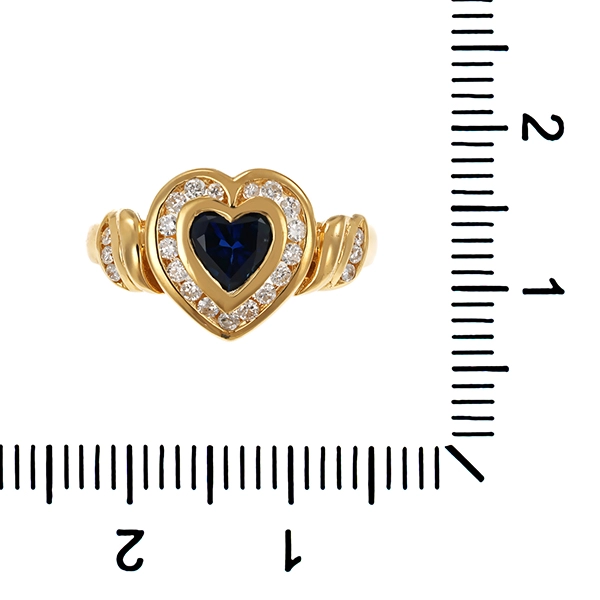 Ring, 18K, Gelbgold, Brillant, Saphir, Herz