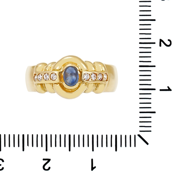 Ring, 14K, Gelbgold, Diamant, Saphir