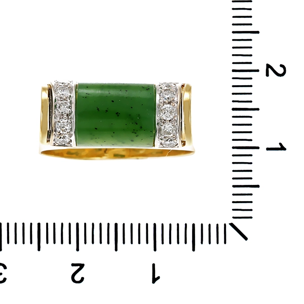 Ring, 14K, Gelb-/Weißgold, Nephrit, Brillanten 0,34 ct