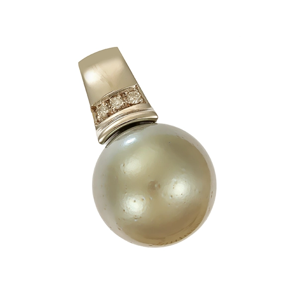 Anhänger, 14K, Weißgold, Perle, Brillanten