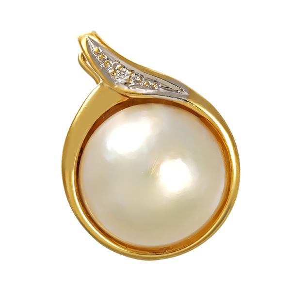 Anhänger, 14K, Gelb-/Weißgold, Brillant, Mabeperle