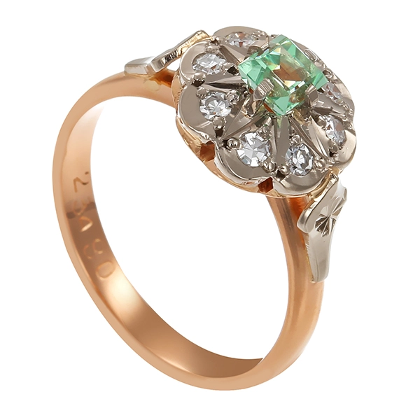 Ring, 14K, Rot-/Weißgold, Diamant, Prasiolith