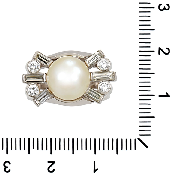 Ring, 14K, Weißgold, Perle, Diamanten, Brillanten