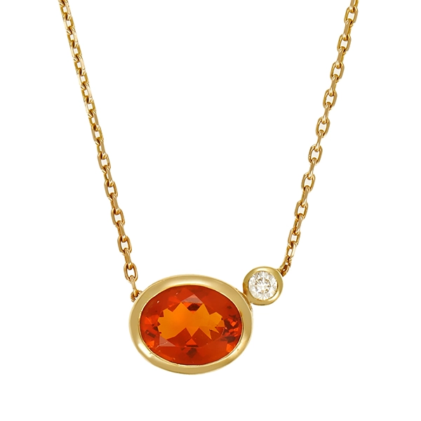 Collier, 14K, Gelbgold, Citrin, Brillant