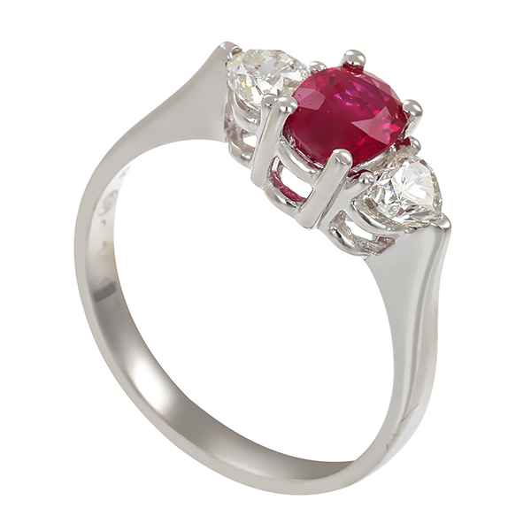 Ring, 18K, Weißgold, Rubin, Diamanten