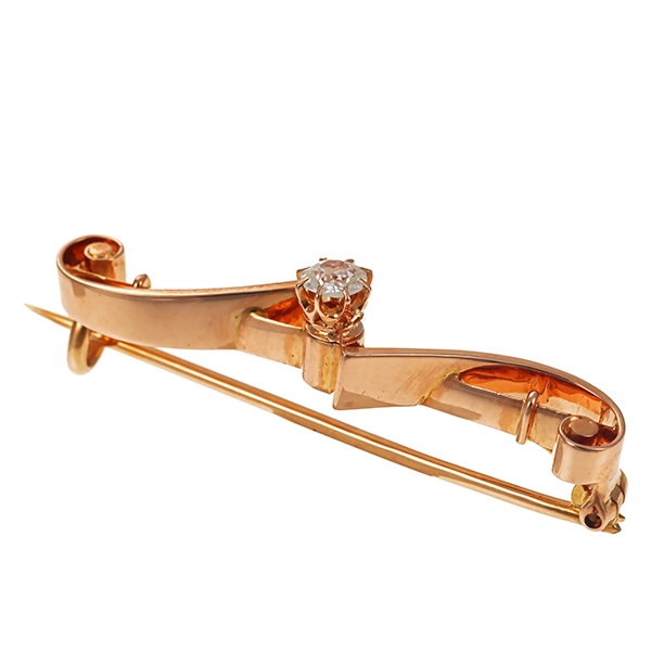 Brosche, 14K, Gelbgold, Diamant, Antik