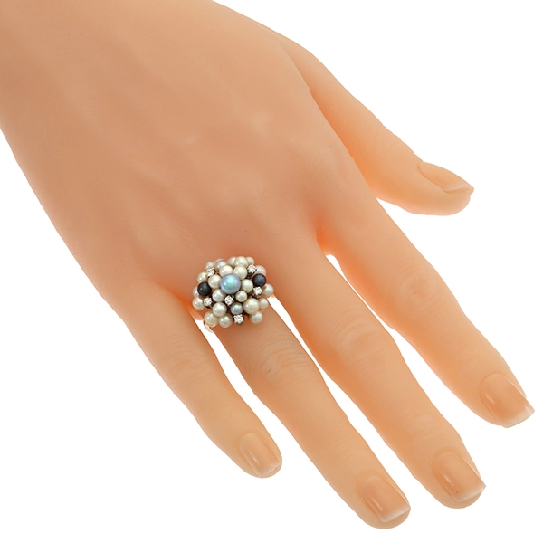 Ring, 14K, Weißgold, Perlen, Zirkonia