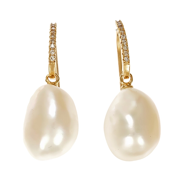 Ohrhänger, 14K, Gelbgold, Perlen, Brillanten