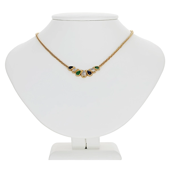 Collier, 14K, Gelb-/Weißgold, Brillanten, Smaragd, Saphir