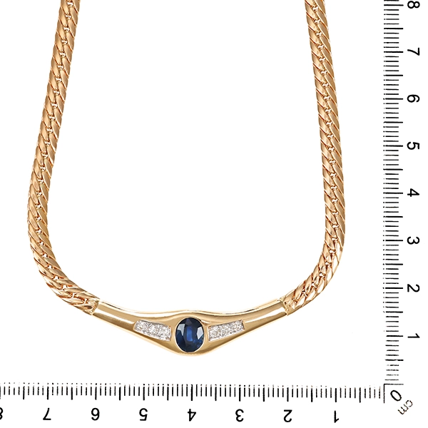Collier, 14K, Gelbgold, Saphir, Brillanten