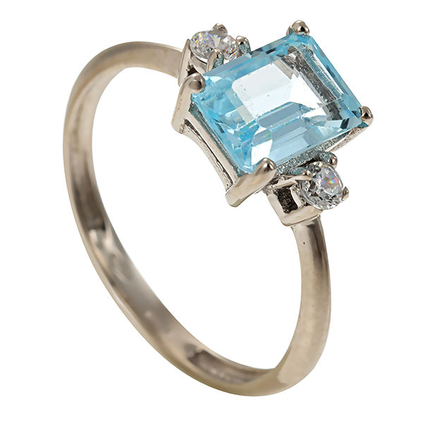 Ring, 18K, Weißgold, Topas blau, Zirkonia