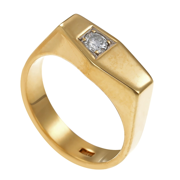 Herrenring, 14K, Gelbgold, Brillant 0,20 ct