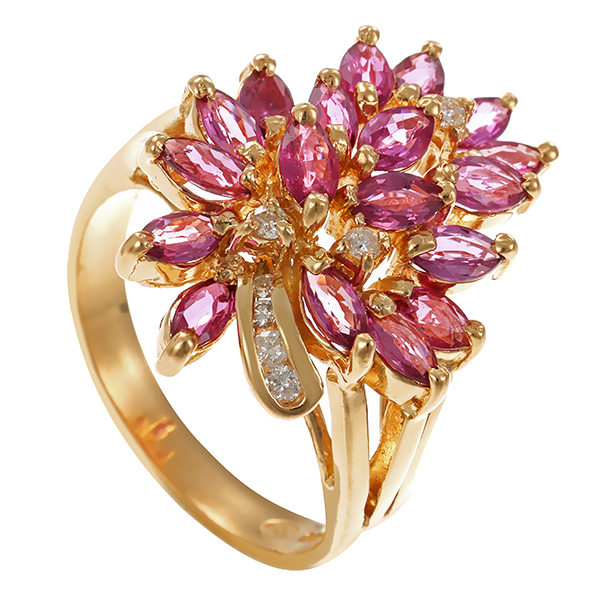 Ring, 14K, Gelbgold, Rubin, Brillant