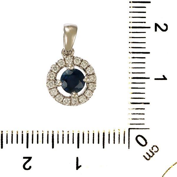 Anhänger, 14K, Weißgold, Saphir, Brillant