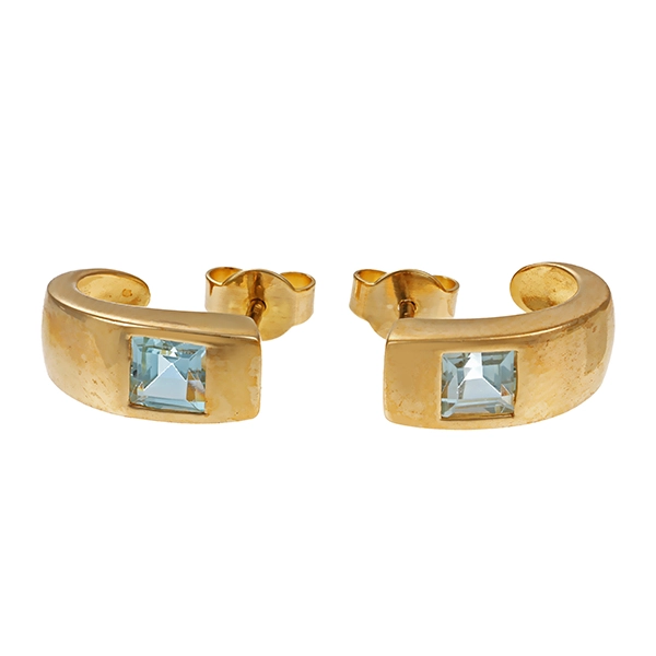 Steckcreolen, 8K, Gelbgold, Topas blau