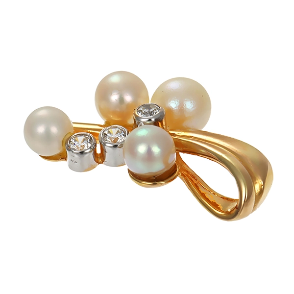 Anhänger, 14K, Gelb-/Weißgold, Perlen, Zirkonia