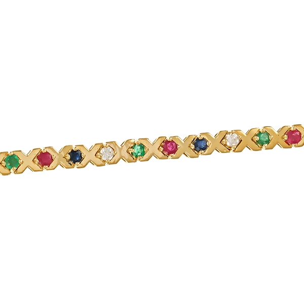 Armband, 14K, Gelbgold, Rubin, Daphir, Smaragd, Zirkonia