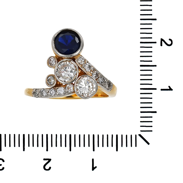 Ring, 18K, Gelbgold, Brillant, Saphir