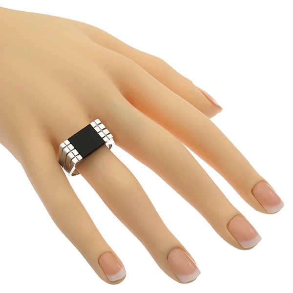 Herrenring, 18K, Weißgold, Onyx