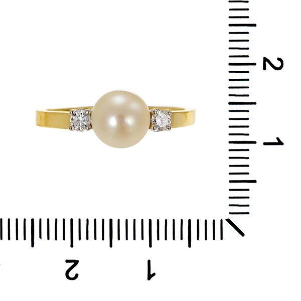 Ring, 14K, Gelbgold, Perle, Brillanten
