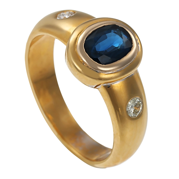 Ring, 18K, Gelbgold, Saphir, Brillant