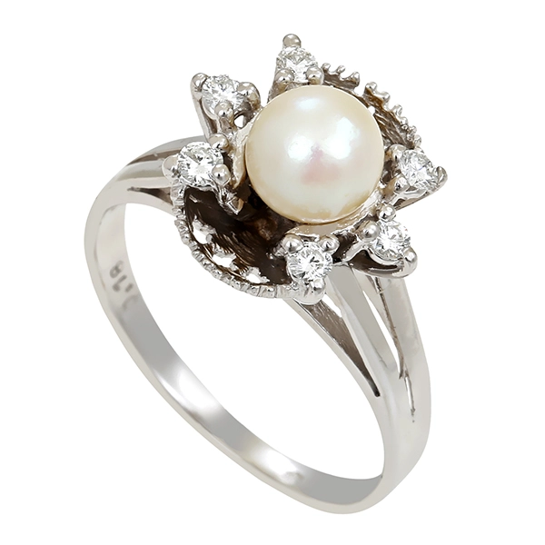 Ring, 14K, Weißgold, Perle, Brillant