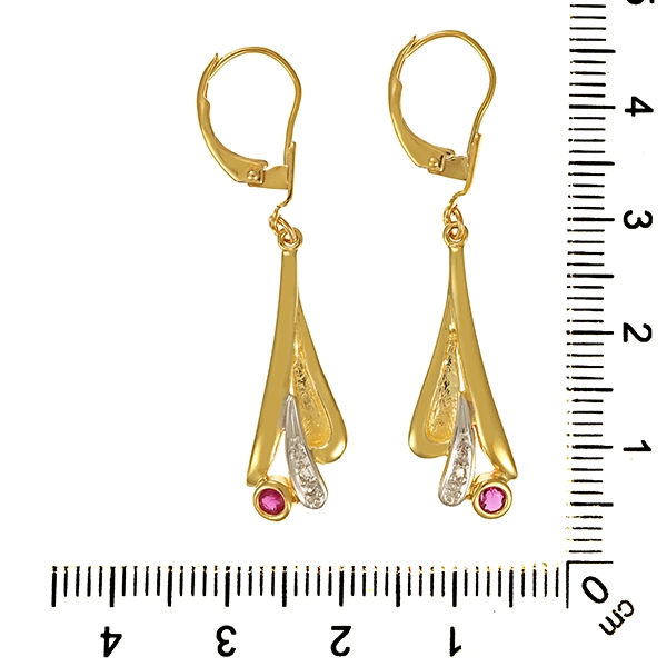 Ohrhänger, 8K, Gelb-/Weißgold, Diamanten, Rubine