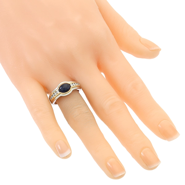 Ring, 18K, Gelb-/Weißgold, Saphir, Brillant