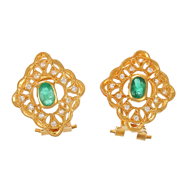 Clip-Stecker, 18K, Gelbgold, Smaragd, Zirkonia 