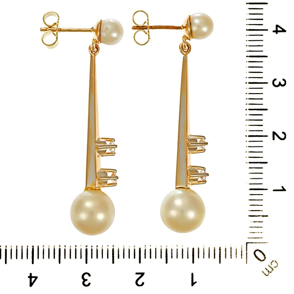 Steckhänger, 14K, Gelbgold, Perlen, Brillanten