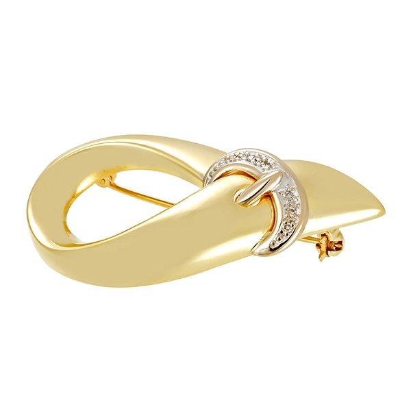 Brosche, 14K, Gelb-/Weißgold, Diamanten