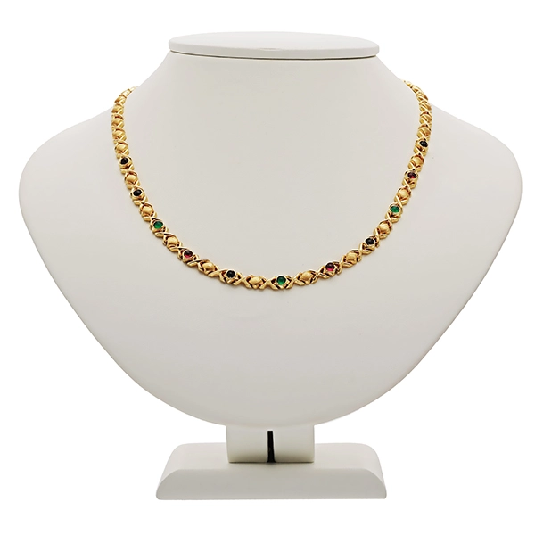 Collier, 14K, Gelbgold, diverse Edelsteine