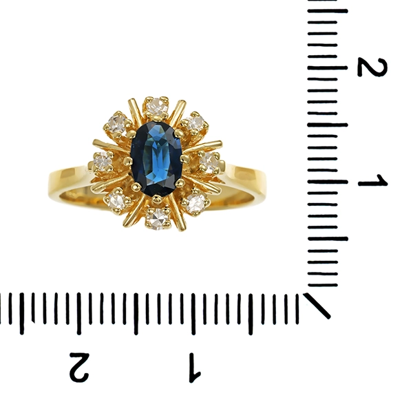 Ring, 14K, Gelbgold, Saphir, Diamanten